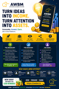 AWBM Anyworks Business Movers where users can earn money from innovation projects through views, shares, and investor connections
